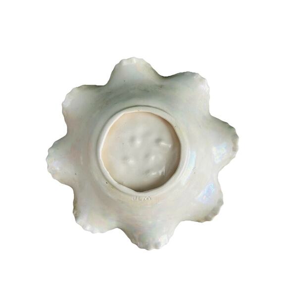 Majolica Ceramic Hand Painted Candy Dish Bowl Grape Design Gold Trim Signed JLM - Picture 3 of 16